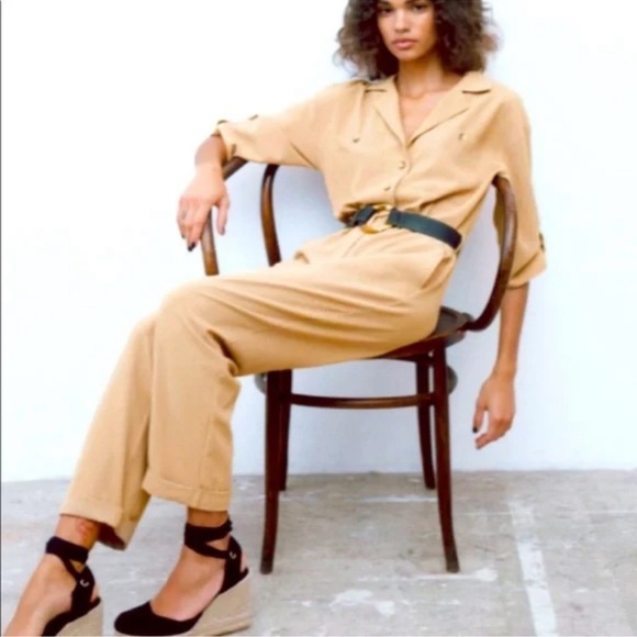 Zara Pants - Zara Tan Jumpsuit with Belt